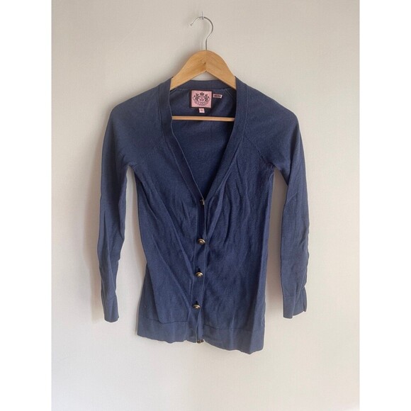 Navy Juicy Couture Button Up Cardigan Small - Picture 1 of 9